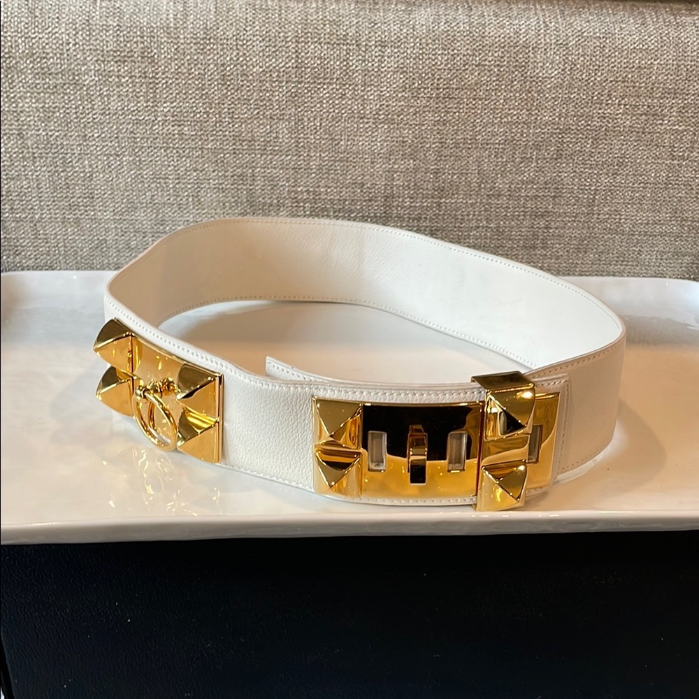 Hermes Belt sz 74 white Collier De Chien